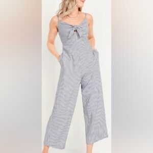 Old Navy Striped Smocked Cropped Knitted Linen Blend Cami Jumpsuit sz XS
